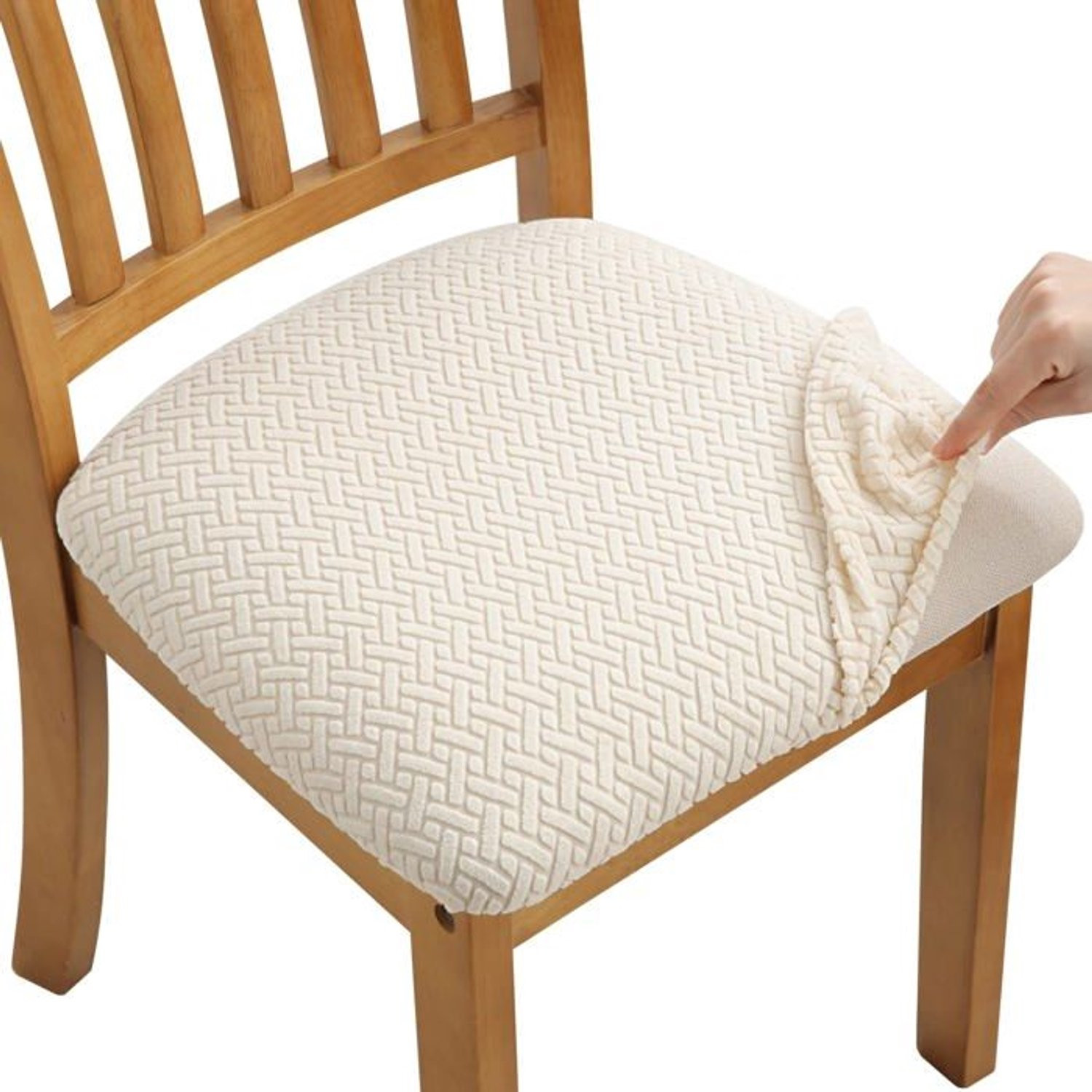 Vierdelige set elastische jacquard stoelhoesen voor volwassenen in beige