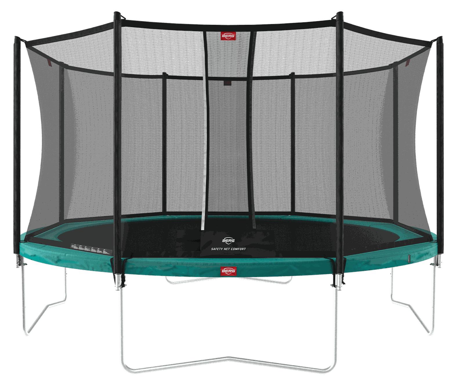 BERG Trampolin Favorit Regular 430 + Sicherheitsnetz Comfort Stahlrahmen Grün