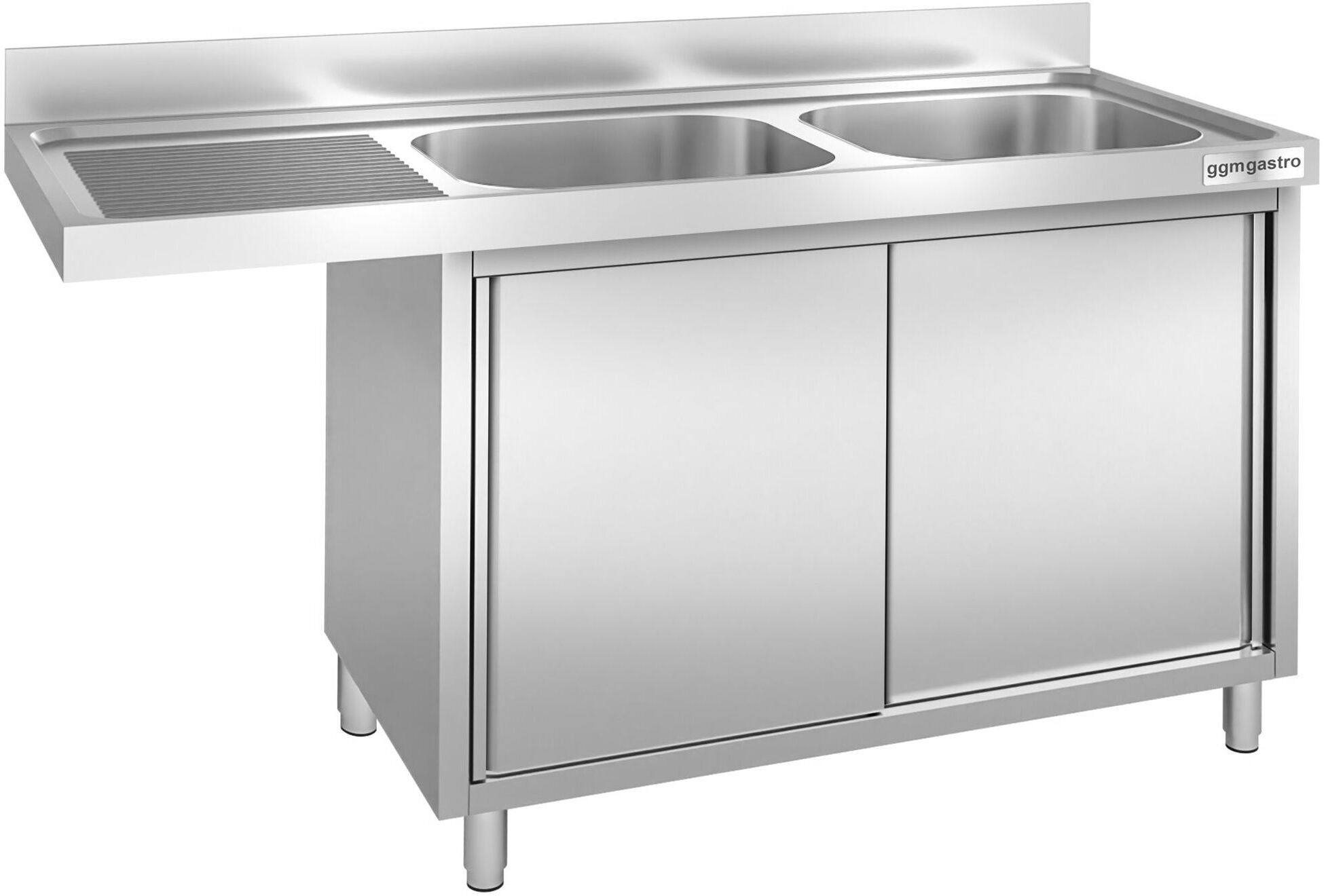 GGM Gastro RVS spoeltafel met vaatwasruimte - 2000x600mm - 2 spoelbakken rechts zilver