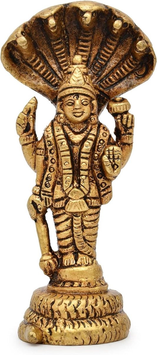Vishnu Beeld met Slang - Messing Gouden Decoratie voor in huis