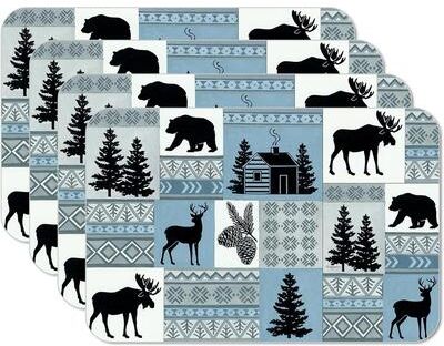 First Dawn Cabin in The Woods 4 Pack Reversible Easy Care Flexible Plastic Placemats Made in The USA BPA Free Easily Wipes Clean