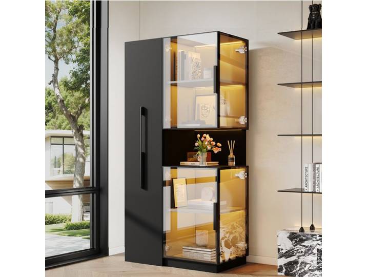 Vitrine sur pied AESVAR 70 x 38 x 160 cm verre trempé LED multicolore noir