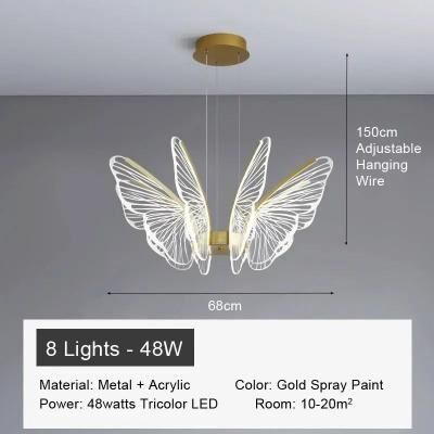 Uplift Picks Butterfly Acrylic Chandelier Modern Minimalist LED Hanging Light 8 Heads dimmable Rc 110 240 V