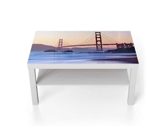 DEQORI Glastisch weiß groß 90x50 cm Motiv Morgenrot Brücke ausgefallener Beistelltisch aus Glas Hochglanz Couchtisch fürs Wohnzimmer moderner Couch Tisch mit Design
