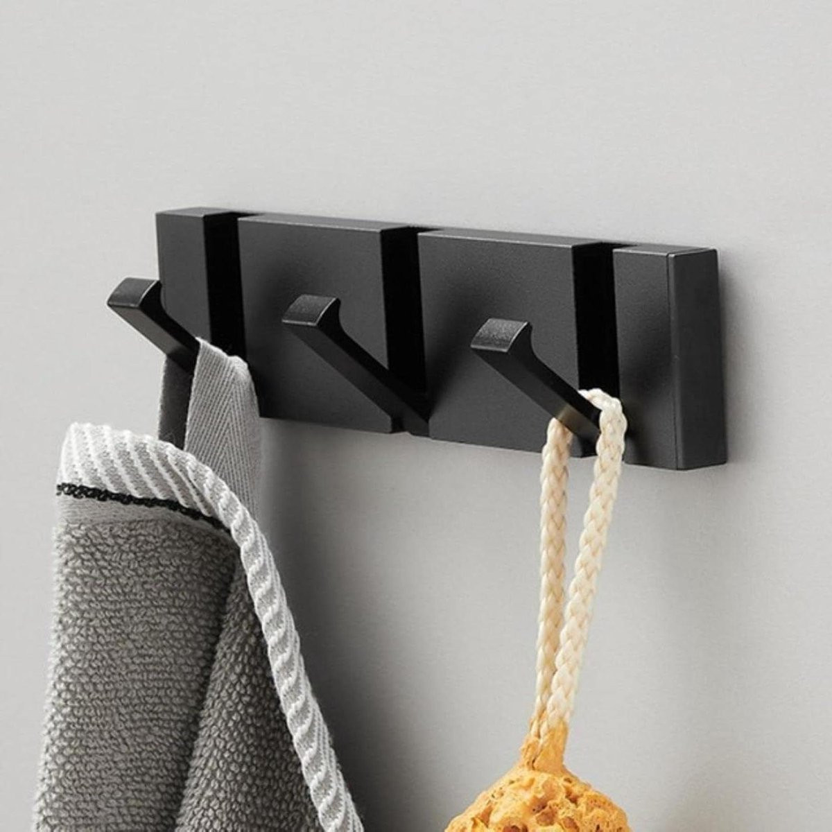 Opvouwbare handdoekhanger met 3 haken in zwart aluminium