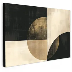 LEINWANDBILD Abstrakt - Geometrische Formen - Schwarz - Gold Deko Schlafzimmer 30x20 cm