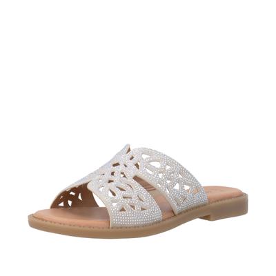 Pantolette REMONTE, Damen, Gr. 38, Synthetik, hellbeige, Lederimitat, Basic, Schuhe Pantolette, Sommerschuh mit Glitzersteine und Feel Soft-Ausstattung
