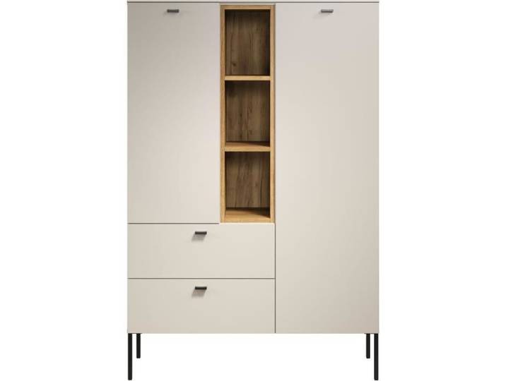 Buffet haut - SAO PAULO - Cachemire / Chêne blond - 2 portes 3 niches 2 tiroirs - 93 x 42 x 140 cm - TRENDTEAM