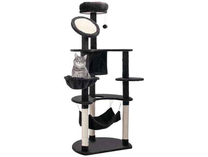 Pawhut Griffoir pour chat 153 cm avec grotte, plateformes, poteaux en sisal et balle