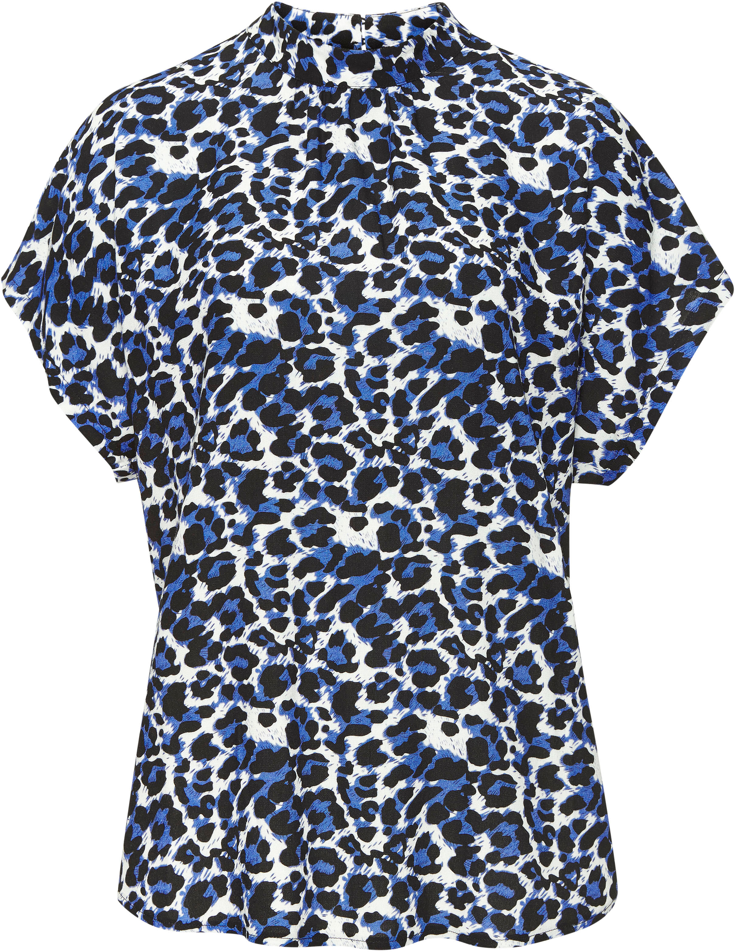 Kurzarmbluse LASCANA, Damen, Gr. 40, blau (blau leo), Web, Obermaterial: 100% Viskose, figurumspielend hüftlang, weit, Blusen Kurzarmbluse, mit Alloverdruck, Damenbluse, sportlich elegant blau leo 40