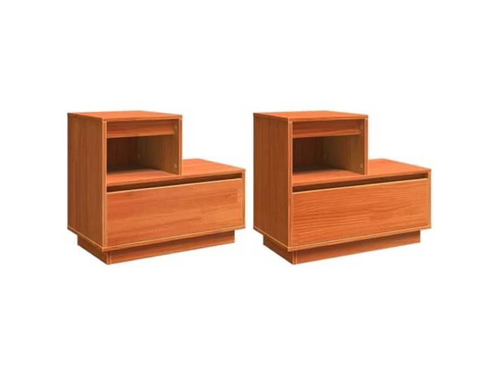 GHVBNMF 2er Set Nachttisch Wachsbraun 60 x 34 x 51 cm Beistelltisch Kompakter Schrank mit Schublade und offenem Fach fuer Ordnung im Schlafzimmer, belastbar bis 60 kg.