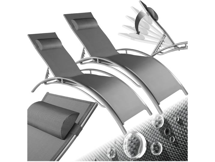 2 chaises longues en aluminium, à 5 niveaux - gris