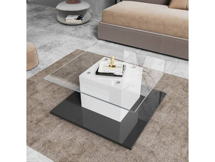Table basse Table basse en verre brillant Avec lumière LED En panneaux de particules Table basse mobile avec roues pivotantes