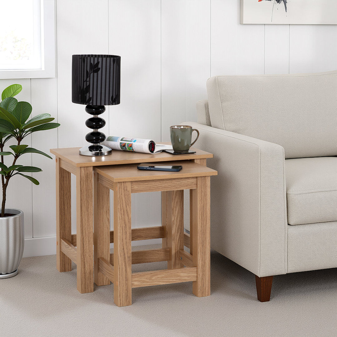 Seconique Tessa Nesting Tables Oak Wood 51.5cm H X 56cm W X 39cm D