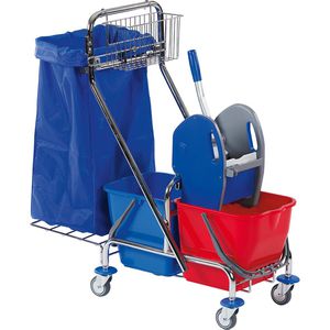 Floorstar Reinigungswagen DOFA 20 Plus, Doppelfahrwagen, mit Presse, Müllsackhalter & 2 Eimern 17 Liter