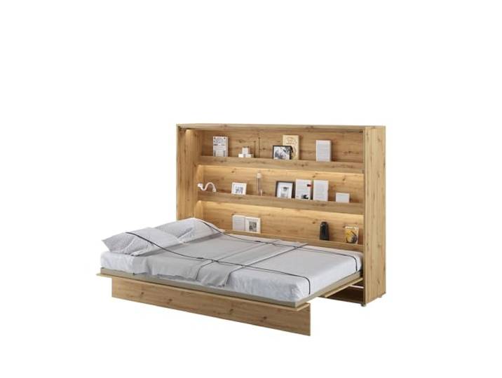 MEBLINI Schrankbett Bed Concept - Wandbett mit Lattenrost - Klappbett mit Schrank - Wandklappbett - Murphy Bed - Bettschrank - BC-04-140x200cm Horizontal - Artisan Eiche