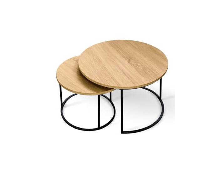 holz4home® Couchtisch 2er-Set MDF Sonoma Eiche I Runder Beistelltisch im Industrial Style I Metallrahmen Pulverbeschichtet I Wohnzimmertisch Kombination