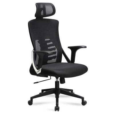Bürostuhl Ergonomisch mit Mesh-Netzgewebe | 65x65x123 cm Drehbar | Schwarz-Silber | 4-Fach Lordose & Kopfstütze | Astra Kollektion | Kadima Design