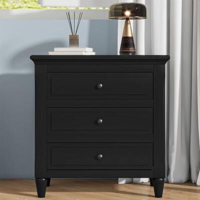 DEVERA 3-Drawer Nightstand Storage Wood Cabinet