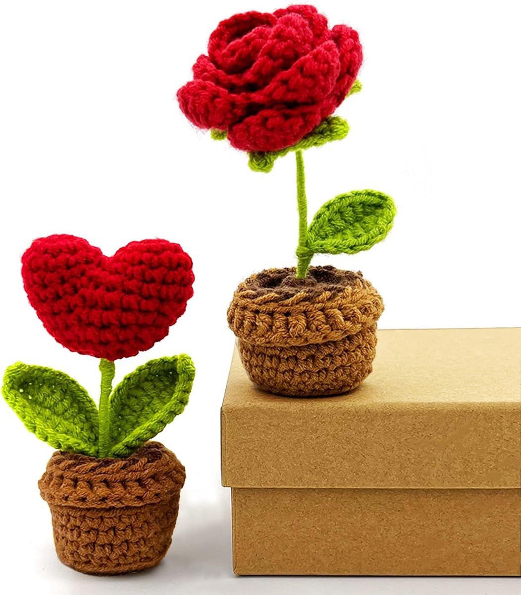 Handgemaakte gehaakte rozen kunstplanten voor decoratie van woonkamer, kantoor of auto