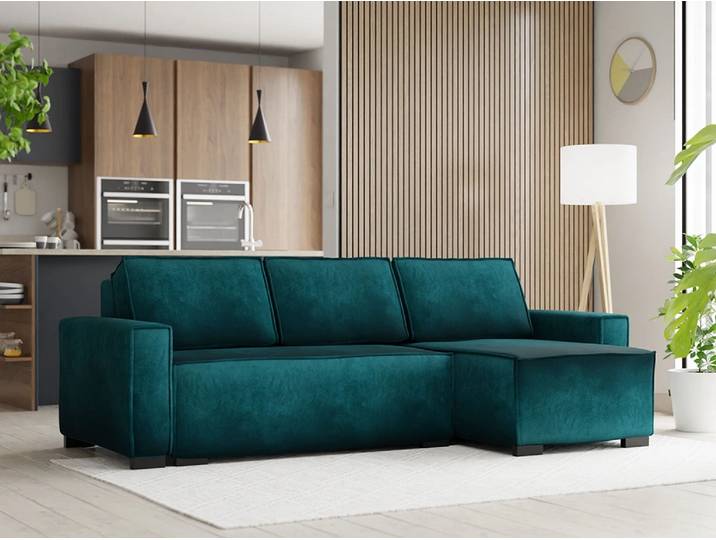 Dunkelgrünes klappbares Ecksofa SMART VELVET, doppelseitig