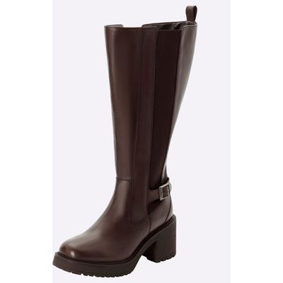 Weitschaftstiefel SHEEGO, Damen, Gr. 40, Leder, XL-Schaft, braun, Schuhe Weitschaftstiefel