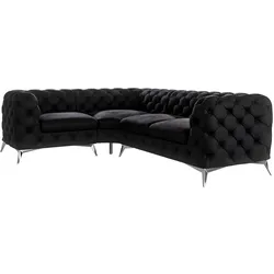 ECKSOFA Chesterfield Laura Schwarz Samt, Ottomane Links
