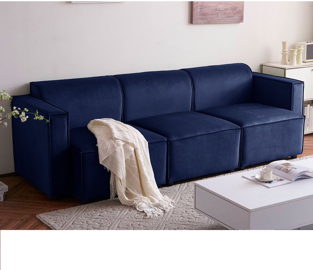 17 Stories Necie Linen Sofa Dark Blue 3