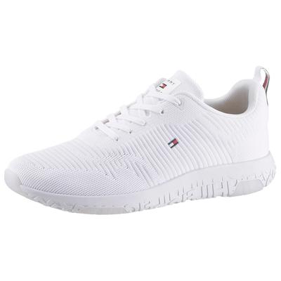 Sneaker TOMMY HILFIGER "CORPORATE KNIT RIB RUNNER", Herren, Gr. 41, weiß, Textil, Schuhe Sneaker, Freizeitschuh, Halbschuh, Schnürschuh mit seitlicher Logoflagge