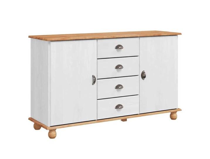(Solde d'automne)Buffet - CLARENCE - Commode/Buffet de cuisine 'ASKIM'Blanc 133.5x40x79 cm - Bois massif pin MEU7668
