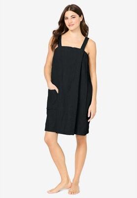 Plus Size Women's Terry Towel Wrap by Dreams & Co. in Black (Size 18/20) Robe