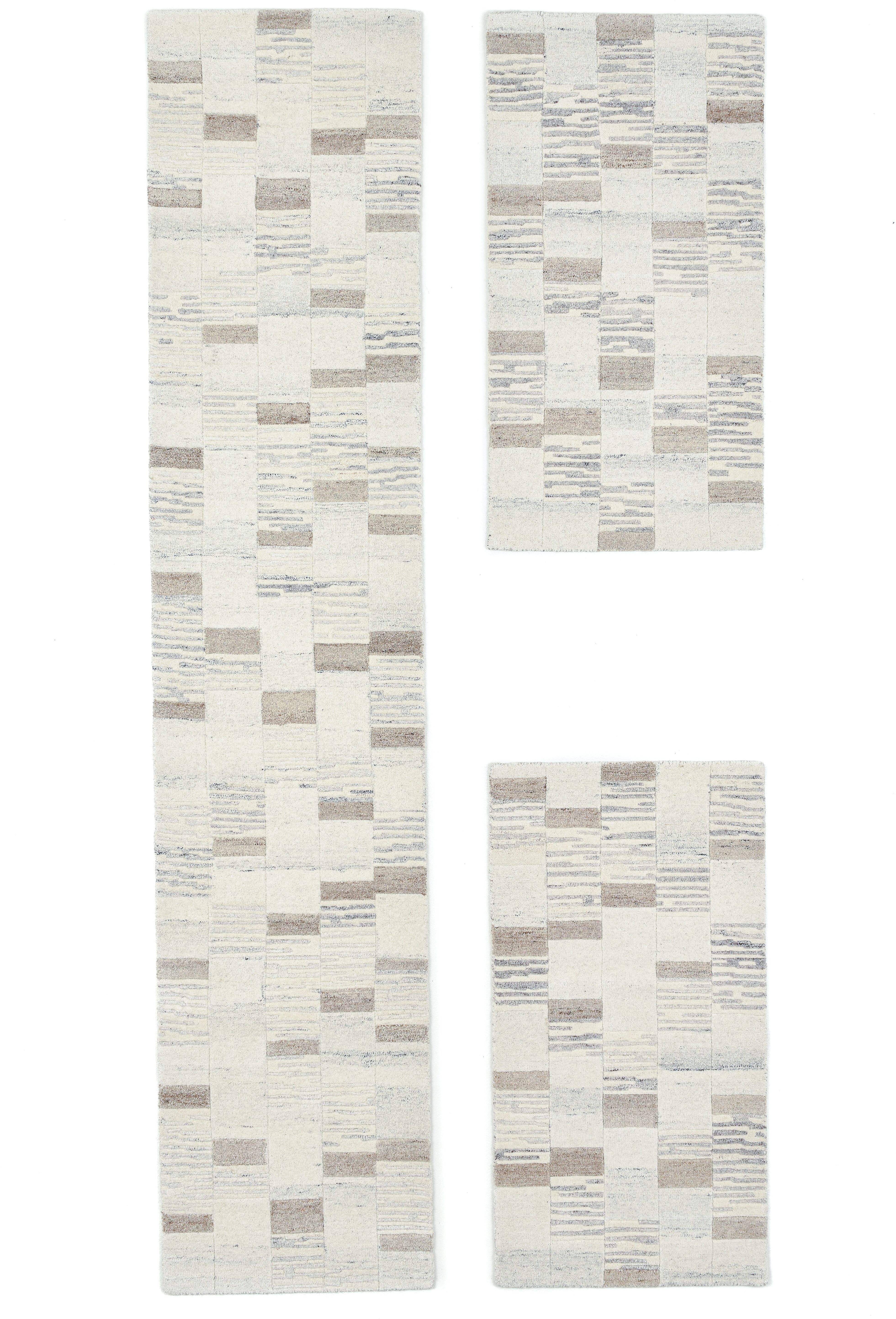 Wollteppich THEKO "Nakarta 5040, handgeknüpft", beige (natur), B:70cm H:15mm L:620cm, Wolle, Teppiche, reine Wolle, meliert, Naturtöne, Patchworkdesign, Wohnzimmer