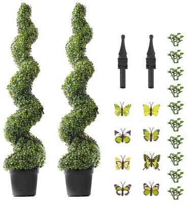 Kodotan sofa 2 Pack 5' Artificial Boxwood Topiary Tree Faux Plant UV Decor In/Outdoor