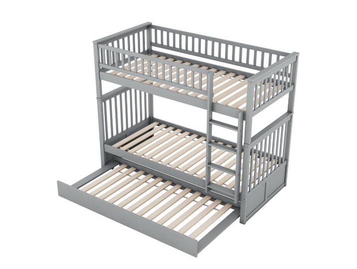 Redom Etagenbett 90/200 cm mit Ausziehbett, abnehmbaren Liegeflächen und Treppe, Grau, 90x200 cm, Babymöbel & Kindermöbel, Kinderzimmer & Jugendzimmer, Stockbetten