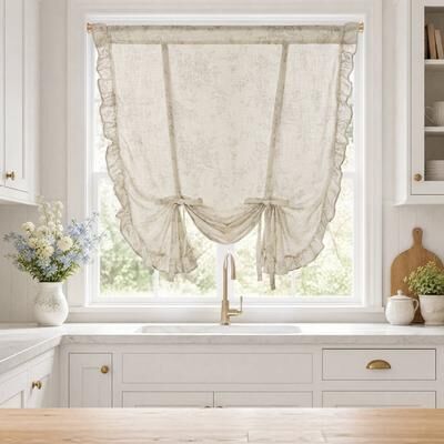 Madison Park Adele Ruffle 210gsm, 95% Polyester, 5% Linen Adele Ruffle Curtain Window Panel, Rod Pocket