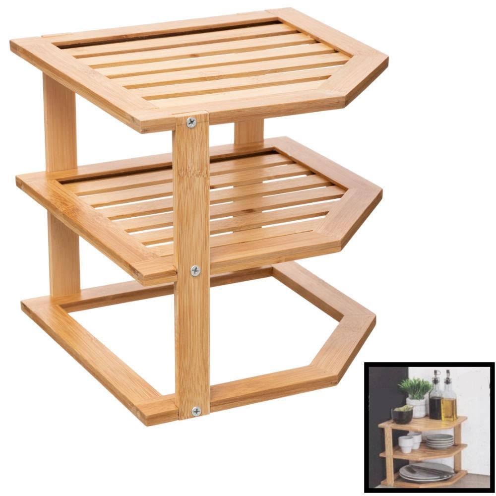 Decopatent 3-laags hoekkeukenopbergrek van bamboe hout - Staand rek met 3 etages