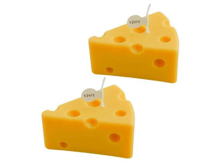 Duftkerze 2-teiliges Set Käseform Gelb 8 cm, Paraffin, 3.8 cm, Dekoration, Kerzen & Kerzenhalter, Duftkerzen