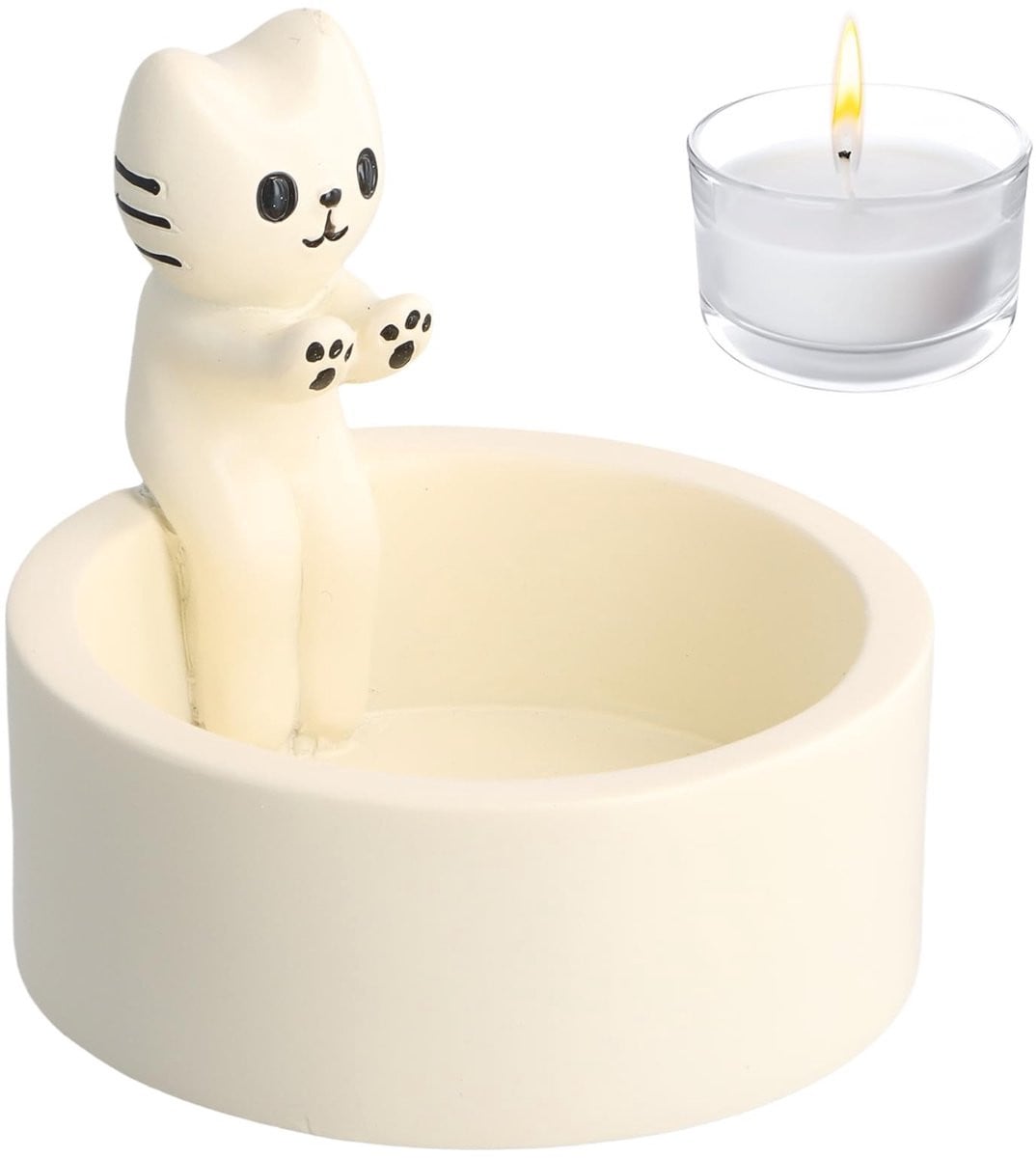 Wit kaarsenhouder met kattenthema voor tealights