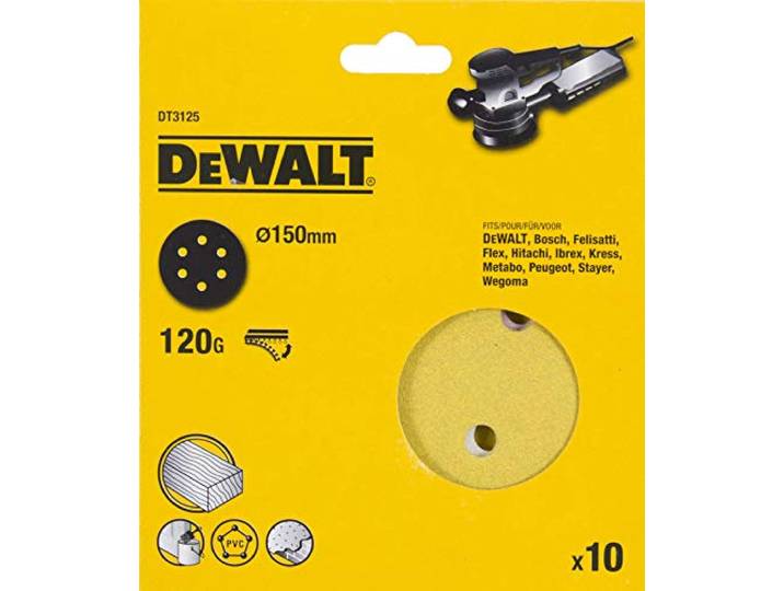 DEWALT DT3125-QZ slijpschijven 150 mm korrel 120 met klittenbandsluiting en 6 gaten