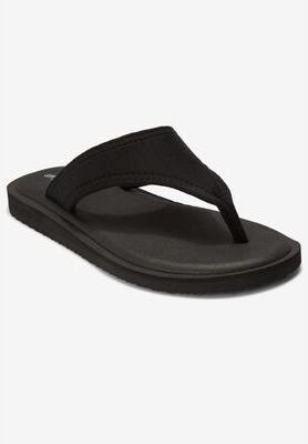 Wide Width Women's The Sylvia Stretch Fabric Soft Footbed Thong Slip On Sandal by Comfortview in Black (Size 8 W)