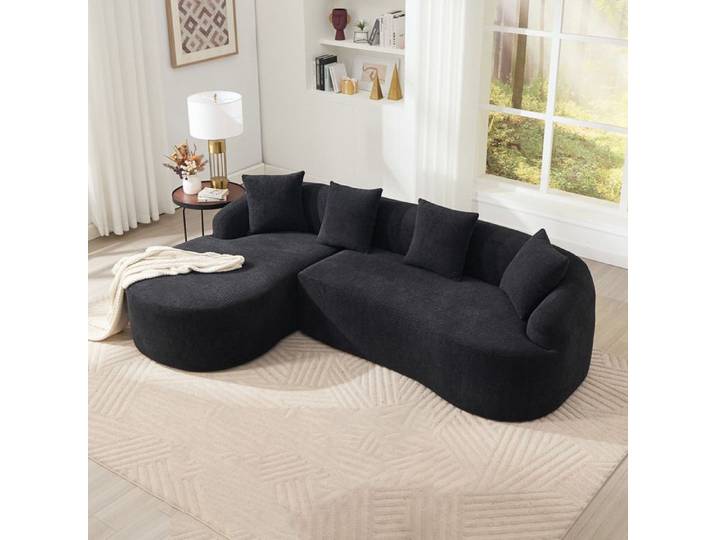 MEUBLIV Canapé d'angle modulable 3 places chaiselongue gauche chenille noir montage sans outil