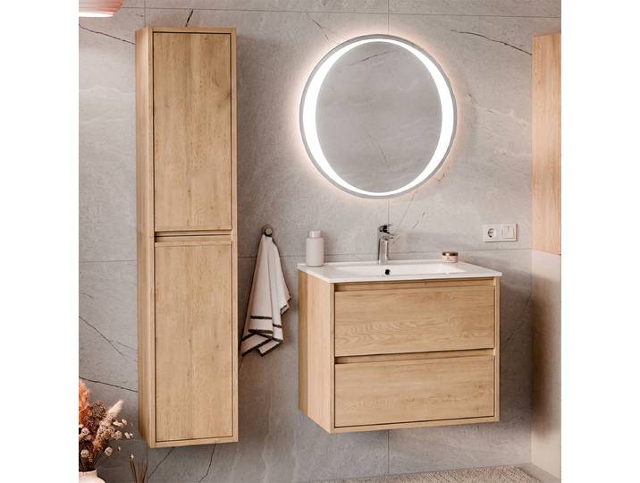Ensemble Meuble Simple Vasque Encastrée 60cm Et Colonne Edmé Bois