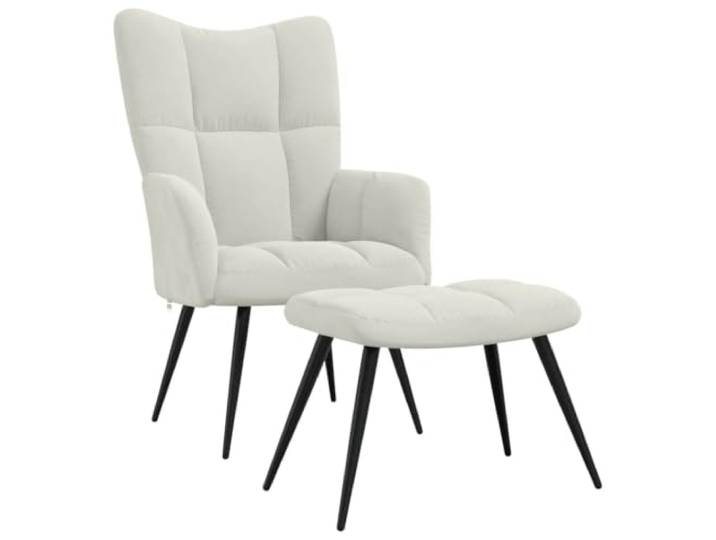 Fußsessel Creme Samt gepolstert mit Steppung Stahlrahmen, Schwammfüllung, belastbar bis 110 kg, modernes Design für Wohnzimmer