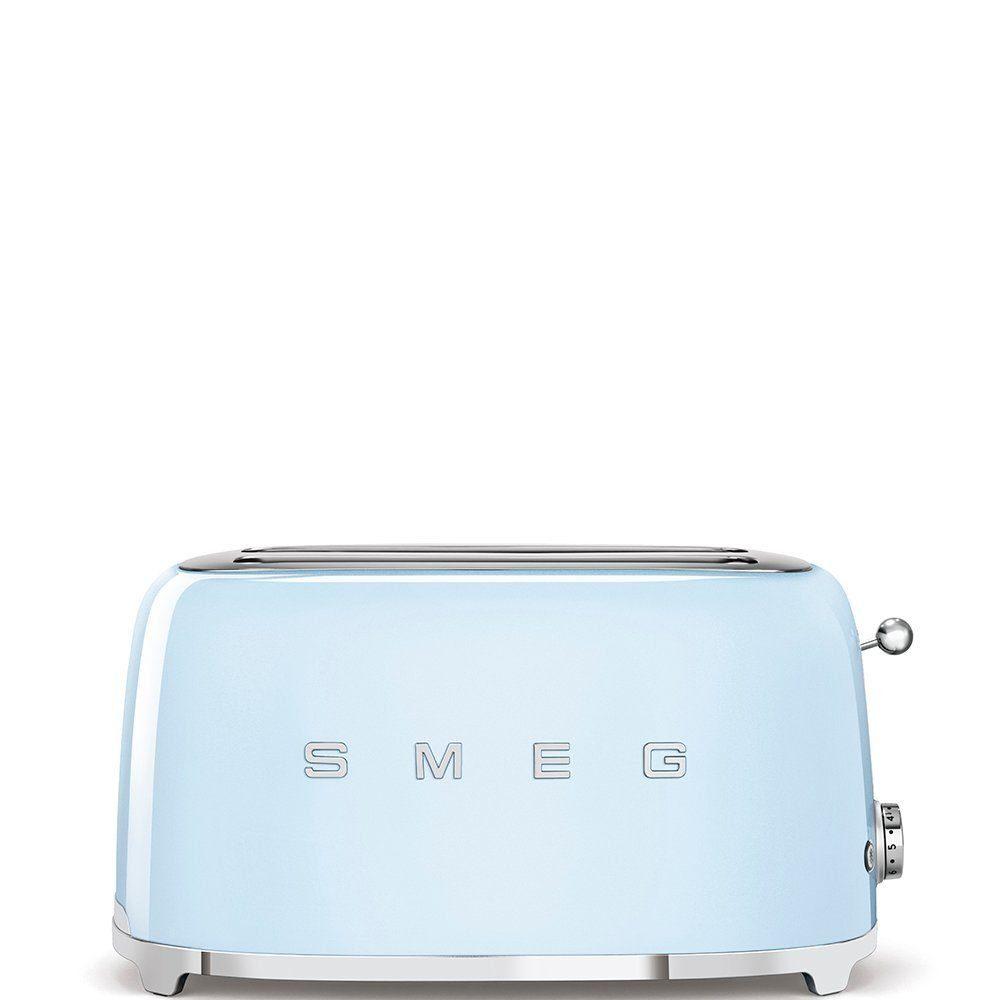 SMEG Langschlitztoaster mit Brötchenaufsatz 2 Scheiben Hochglanz, 2 lange Schlitze, für 2 Scheiben, 1500,00 W, Auftauen, Rösten, Stopp - Blau