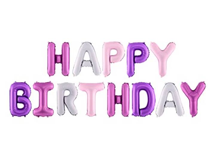 HAPPY BIRTHDAY Air-Fill Foil Phrase Balloon Bunting Multi Pinks