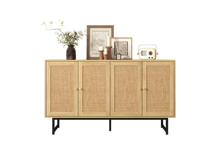 Fine Life Pro Sideboard Sideboard mit Rattangeflecht, 4 Türen, natürlich & stilvoll