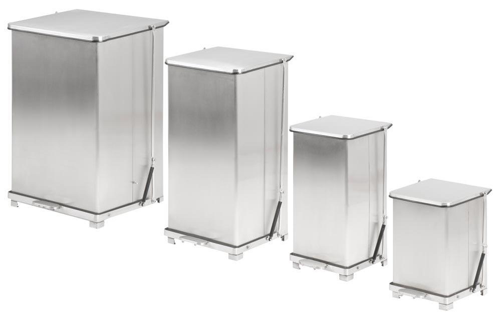 Industrie-Treteimer, Volumen 90 Liter, Edelstahl, BxTxH 435x435x775 mm, Gewicht 13,76 kg