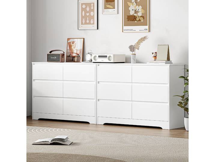 Getone Commode avec 6 Tiroirs Commode Chambre Commode Blanche Commode Rangement pour Salon Couloir 120x40x82cm en Bois