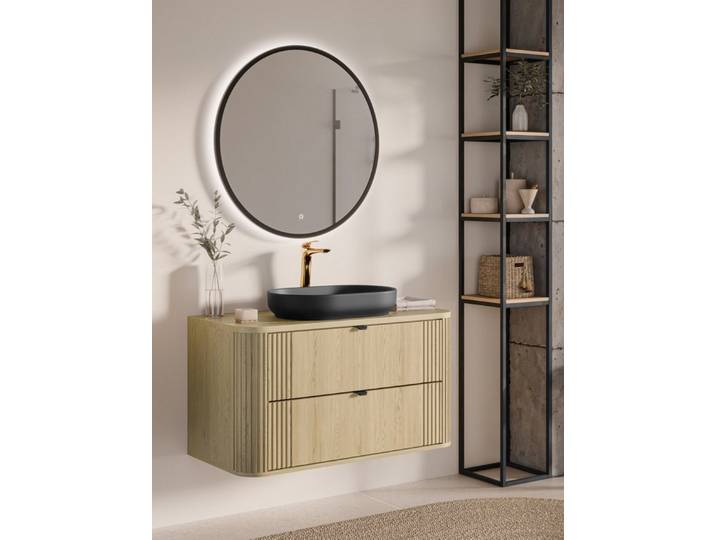 Fun Möbel Badmöbel-Set Serie WENDO Schrank 100cm Cremona Eiche 2/3teilig, (2-St., Spiegel mit LED-Beleuchtung), mit oder ohne Waschbecken bestellbar
