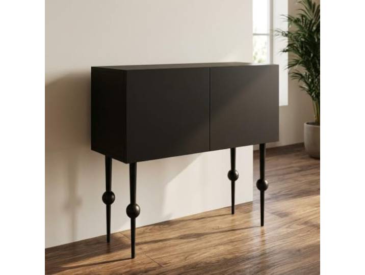 Weiwehome Massiver Konsolentisch, Eingangstisch mit 2 Türen & Stauraum Massivholz-Konstruktion, geräumiger Stauraum, modernes Design, stabiler Stand(Black,47.2in*12.6in*29.5in)